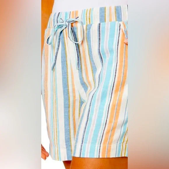 Womens Briggs Striped Blue, Orange & White Pull On With Elastic Waistband Shorts - Picture 3 of 7